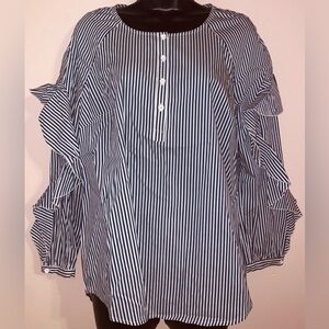 7 for all Mankind Ruffle Long Sleeve Striped Blouse NWT
